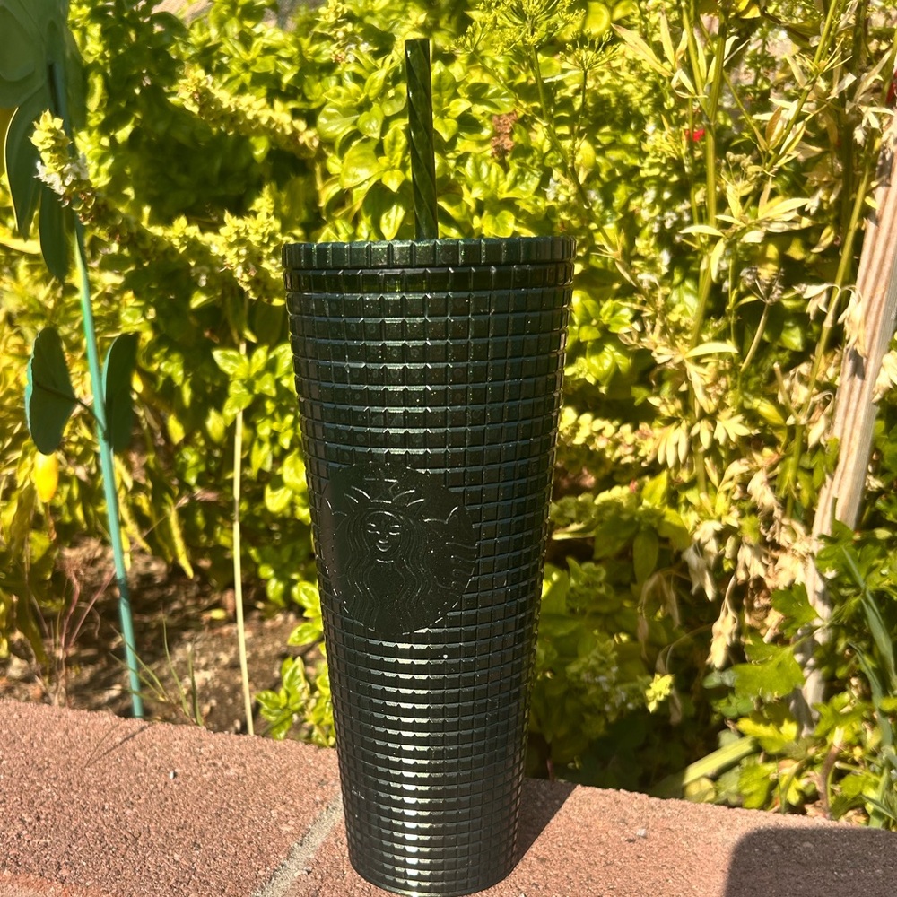 Starbucks Winter 2021 Emerald Green Grid 24 oz tumbler cold cup